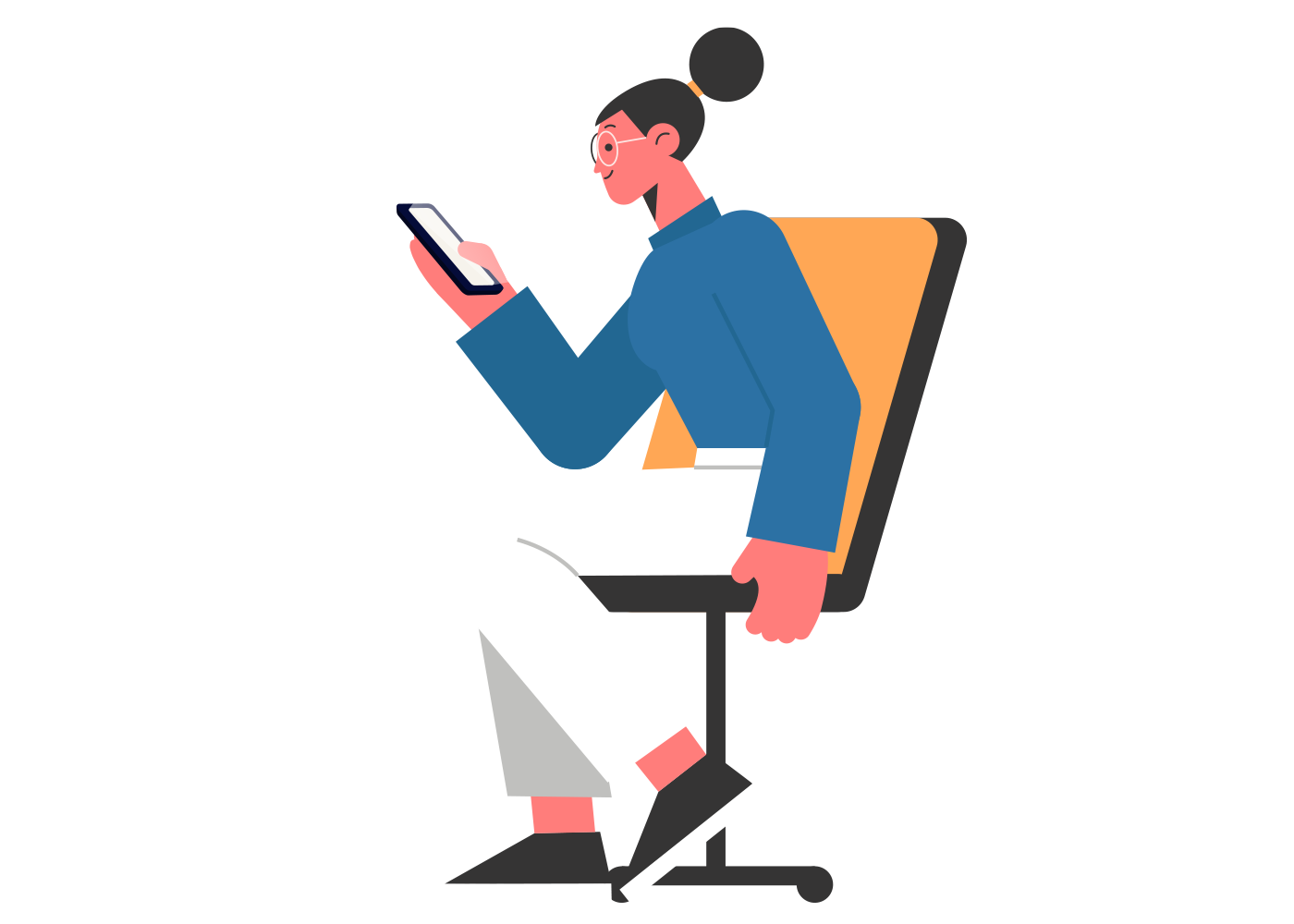 Mentorly mentor matching illustration - Person using mobile device to browse AI-powered mentorship platform